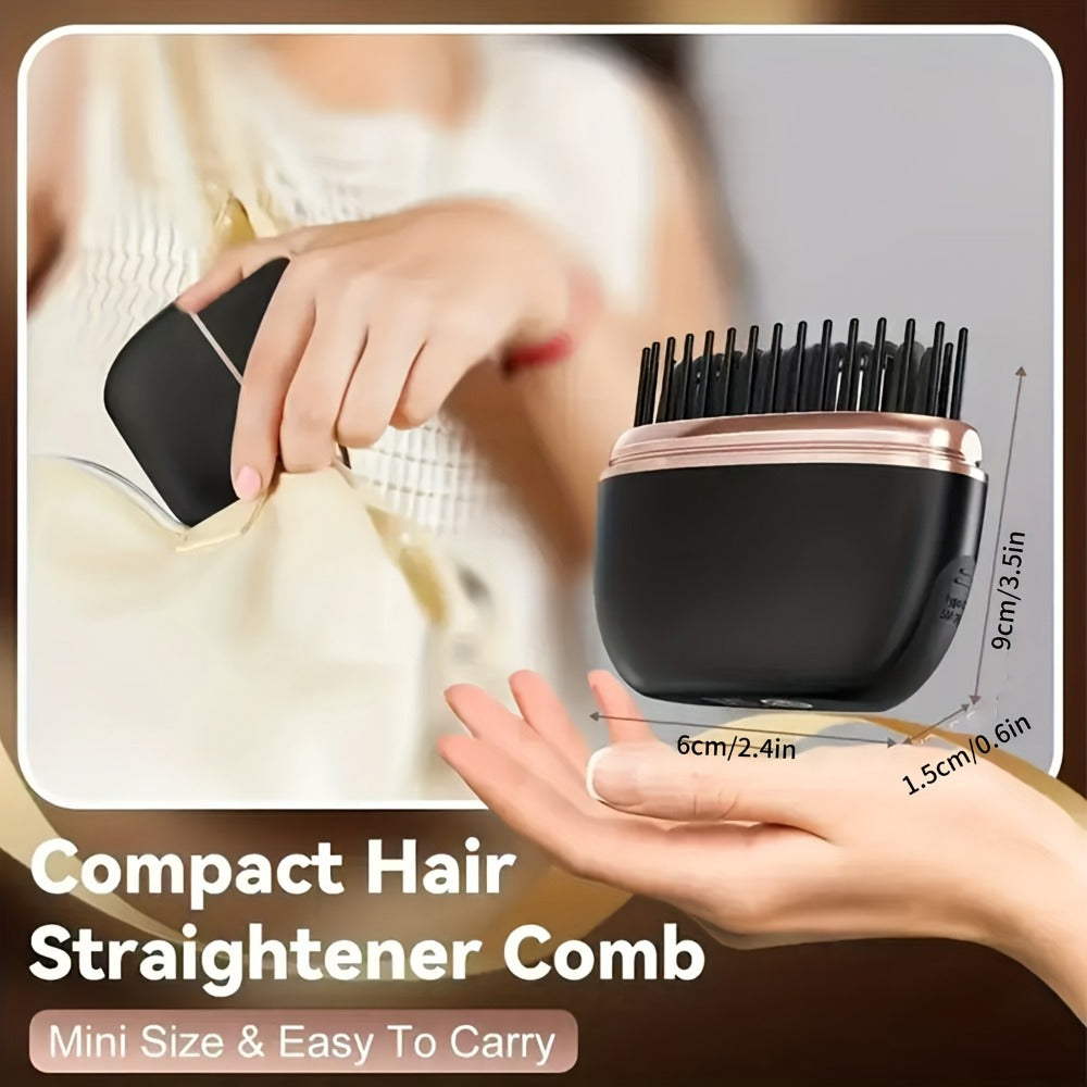 Mini Cordless Hair Straightening Comb with 2000mAh Label, Black or Pink Finish and USB Charging Cable