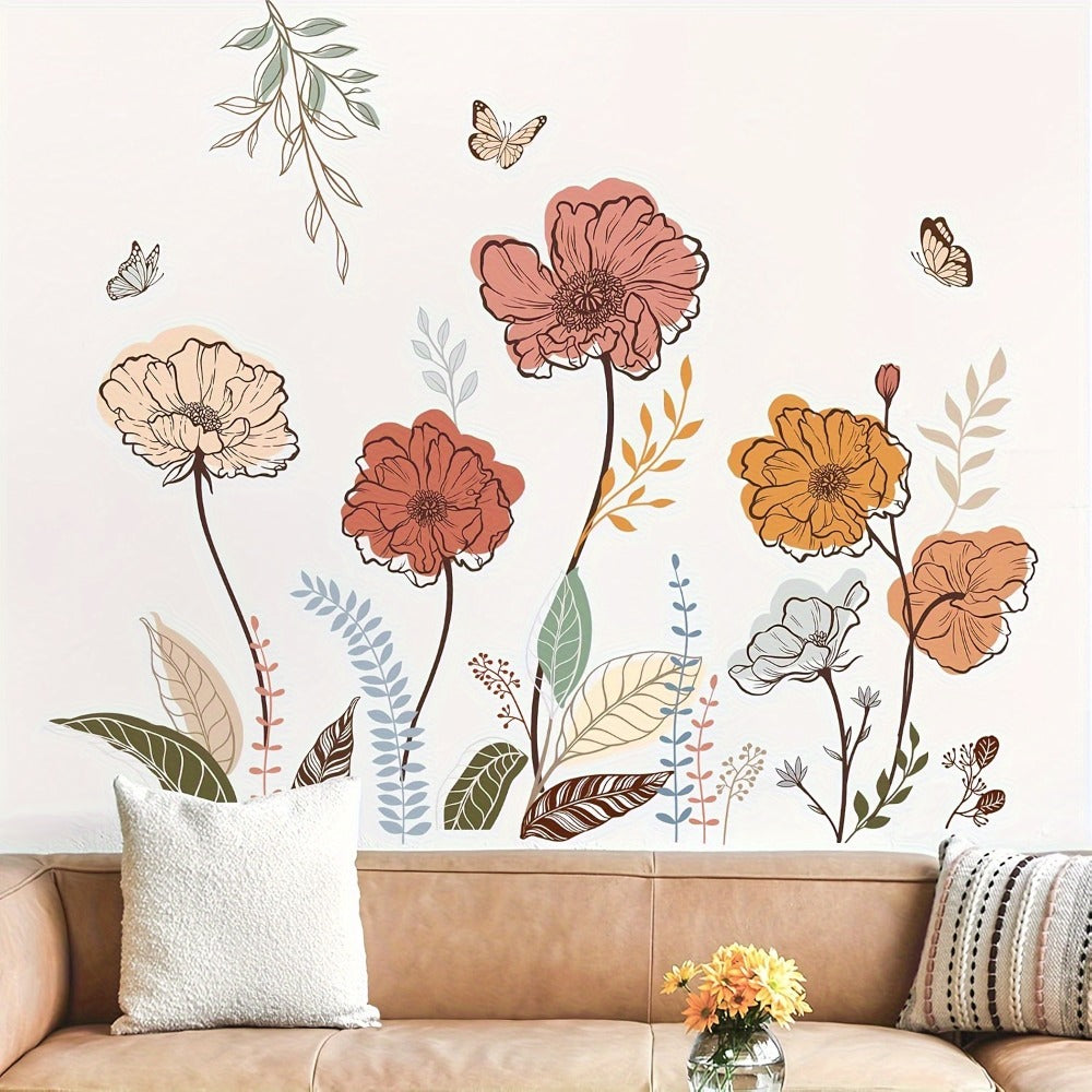 12-Piece Bohemian Wildflower Wall Sticker Set with Separate Floral Decals and 28.74 x 27.56 in Layout