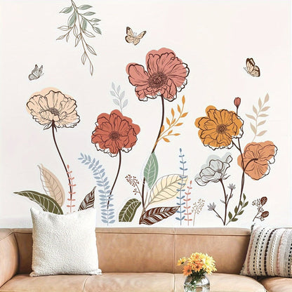 12-Piece Bohemian Wildflower Wall Sticker Set with Separate Floral Decals and 28.74 x 27.56 in Layout