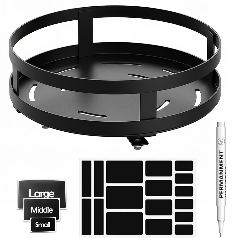 Lazy Susan Turntable Organizer Metal Rotating Spice Rack 1 2 3 Tier for Cabinet Kitchen Countertop Pantry Bathroom – Spinning Storage Rack with Suction Cup Feet & Labels