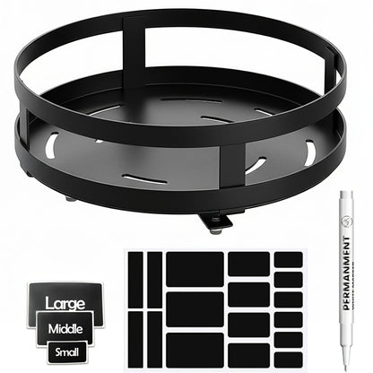 Lazy Susan Turntable Organizer Metal Rotating Spice Rack 1 2 3 Tier for Cabinet Kitchen Countertop Pantry Bathroom – Spinning Storage Rack with Suction Cup Feet & Labels