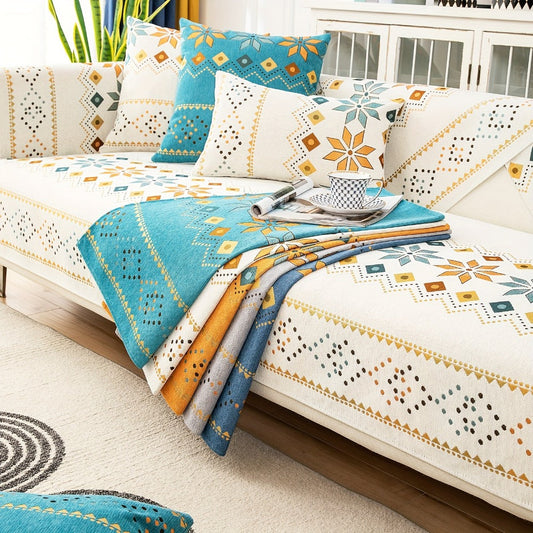 Sofa Cover Bohemian Geometric Panels for 1 to 4 Seats, Armrest or Backrest in Five Color Options