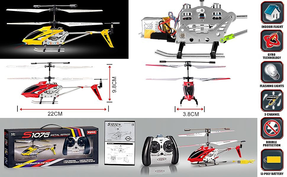 Syma S107G RC Mini Helicopter 3.5 Channel Infrared Gyro Stable Hover Indoor Remote Control Helicopter – USB Rechargeable, Beginner Friendly, Red Blue, Kids Teens Adults Gift