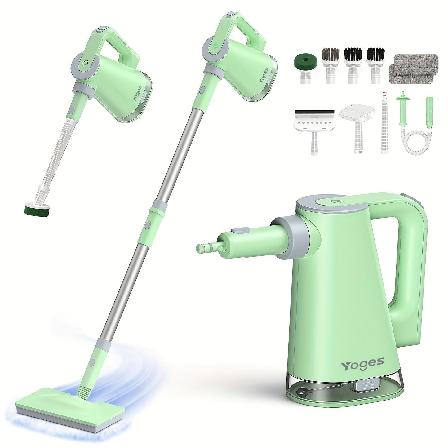Steam Mop with Detachable Handheld Steam Cleaner 10-in-1 Multi-Purpose Attachments - 2 Pads, Carpet Cleaner for Home, Tiles, Grout, Windows, Kitchen & Bath, Powerful Floor & Sofa Steamer, 4 Colors