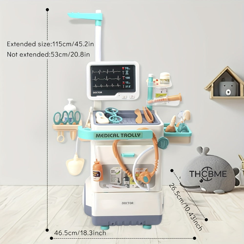 25-Piece Pretend Doctor Cart Play Set with Fold-Open Case, Display Panel and Toy Examination Accessories