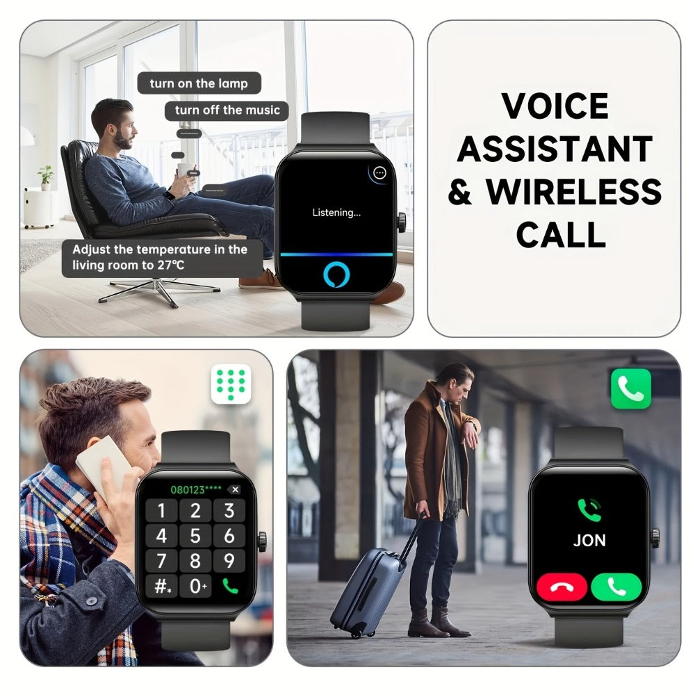 Couple's Set Smartwatch with Voice Assistant – Wireless Calling, Built-in Speaker, Music Control, Fitness Tracker – Matching His & Hers Gift Set Black Pink Silver – iPhone & Android Compatible