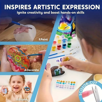 Stone Painting Set Glow in the Dark for Kids – Graffiti Puzzle Outdoor Art Craft Activity Kit Non-Toxic Screen-Free Creative Birthday Party Gift for Boys Girls Ages 5+