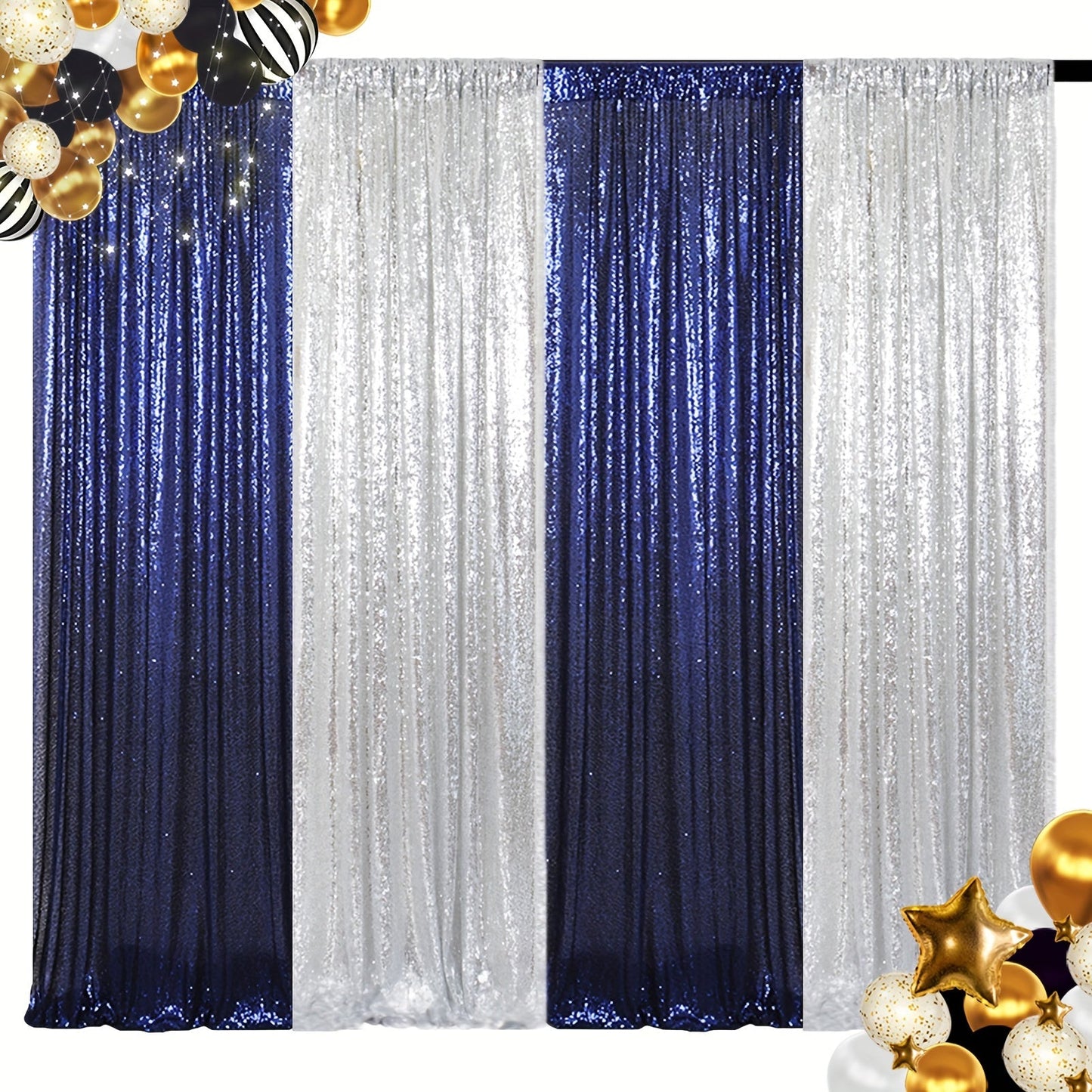 Sequin Backdrop Curtain 4 Panels 2FTx8FT – Shimmer Glitter Background for Wedding Party Photo Booth Decoration
