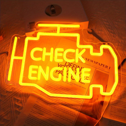 Check Engine Neon Sign – LED Dimmable USB Powered Neon Light for Garage Wall Decor, Car Repair Shop, Workshop, Man Cave, Game Room, Bedroom & Car Party Decorations (Yellow / Multi-Color Options)