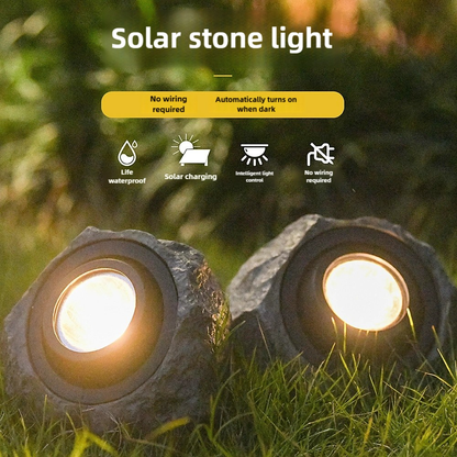 Solar Garden Light Rock Set of 2 with Warm White LEDs, IP44 Rating and Ground-Stake Installation