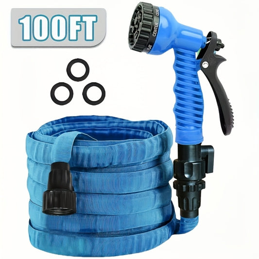 100 Foot Car Wash Hose Kit with 7-Mode High-Pressure Spray Nozzle – Tangle-Free, Kink-Resistant, Lightweight & Rust-Proof Garden Hose for Car Washing, Vehicle Cleaning & Outdoor Use, Blue