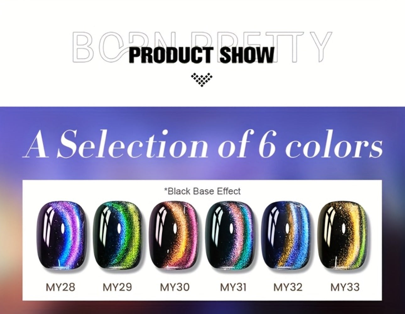 Gel Nail Polish 6-Color 9D Polaris Magnetic Set with Six 10ml Glass-Water-Light Shades for Nail Art