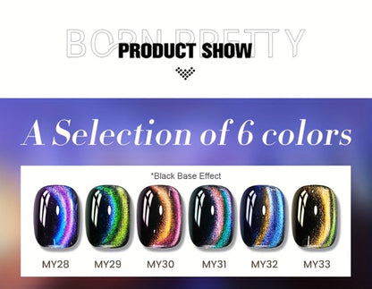 Gel Nail Polish 6-Color 9D Polaris Magnetic Set with Six 10ml Glass-Water-Light Shades for Nail Art
