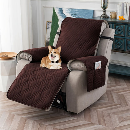 Chair Cover Quilted Recliner Throw with Side Pocket, Elastic Straps and Buckle in Ten Colors