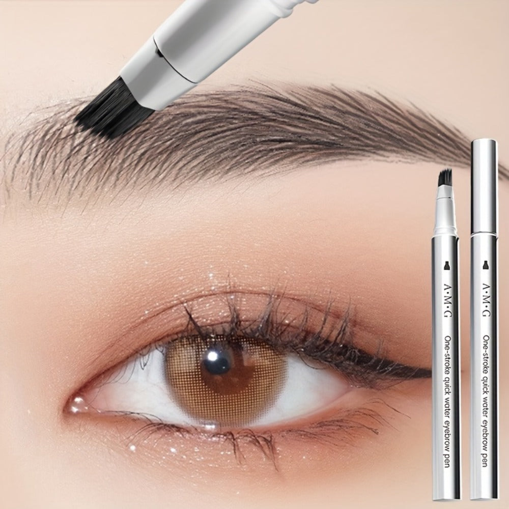 2-in-1 Eyebrow and Hairline Pen with Dense Multi-Fork Brush, Pointed Tip and Three Brown-to-Black Shades