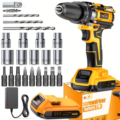 Impact Drill Set 21V Cordless with Drill Bit Accessories, Toolbox & Charger – Heavy Duty Wireless Impact Wrench Drill, 2AH / 4AH Battery Options, for Car Repair, Construction & Heavy-Duty DIY Projects