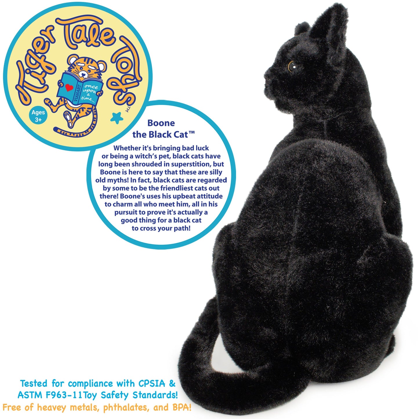 Plush Toy – Boone Black Cat 13-Inch Sitting Kitty with Green Eyes for Shelf or Room Display