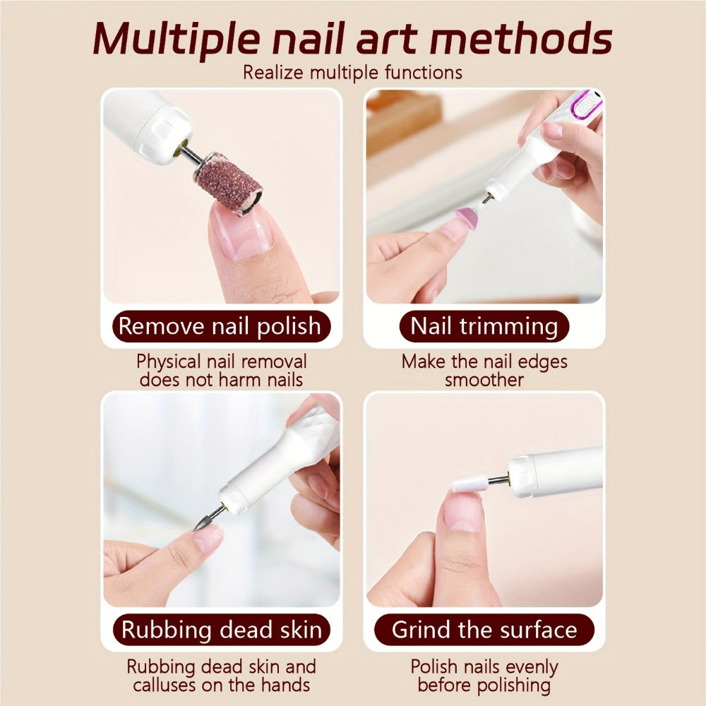 Electric Nail Drill 20000 RPM Portable E-File with Digital Display, Accessory Bits and White Finish