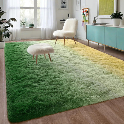 Area Rug Gradient Polyester Plush Mat in Seven Colors and Three Machine-Washable Room Sizes