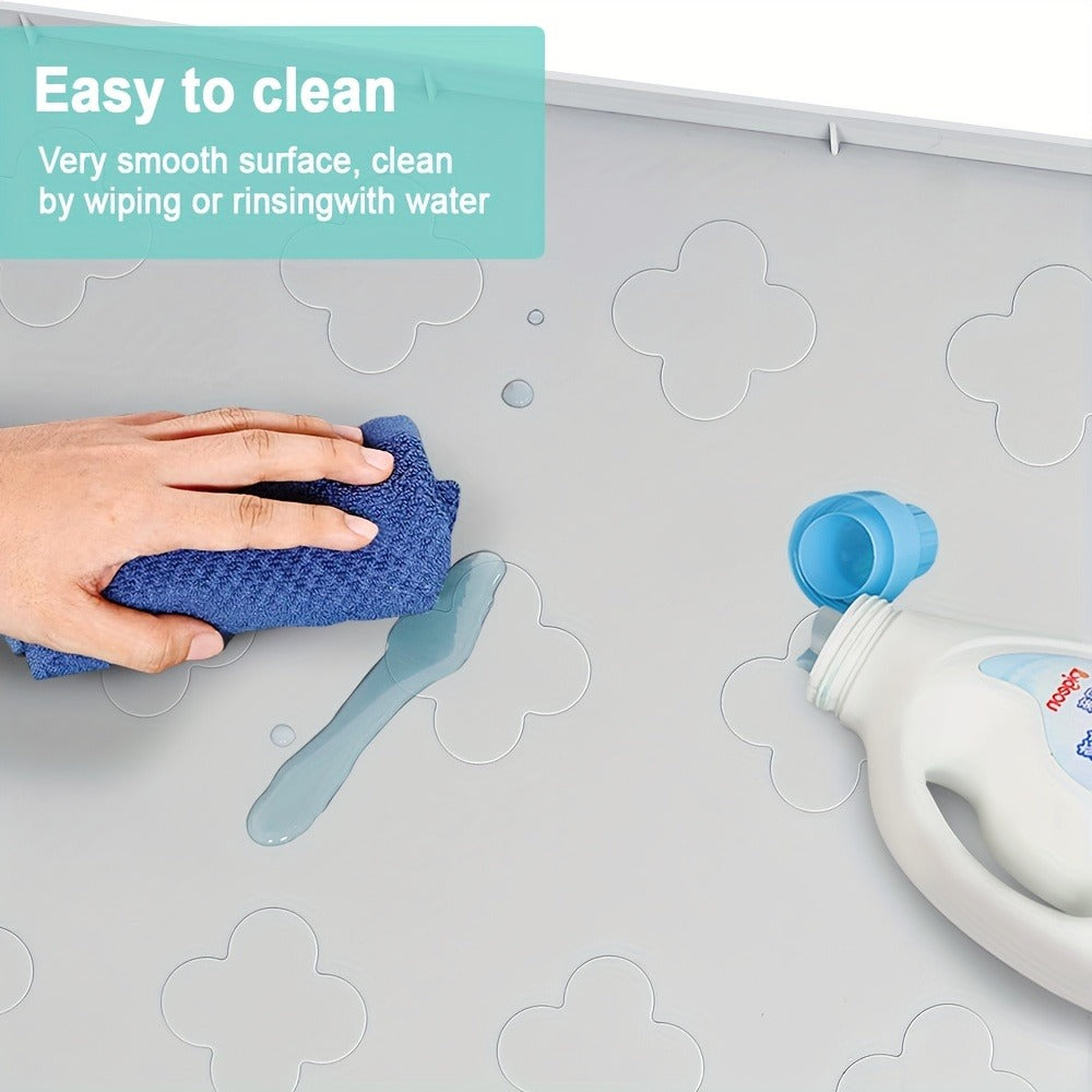 Under Sink Mat Waterproof Silicone 34" x 22" Undersink Drip Tray Liner for Kitchen Bathroom Cabinet, Holds 2 Gallons, Non-Toxic Durable Cabinet Protector with Raised Edges Four-Leaf Clover Pattern