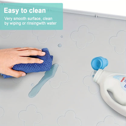 Under Sink Mat Waterproof Silicone 34" x 22" Undersink Drip Tray Liner for Kitchen Bathroom Cabinet, Holds 2 Gallons, Non-Toxic Durable Cabinet Protector with Raised Edges Four-Leaf Clover Pattern