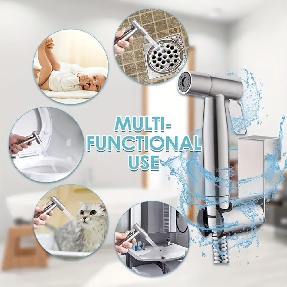 Wall-Mounted Handheld Bathroom Sprayer Set with Bracket, Flexible Hose and Teflon Tape for Home and Everyday Use