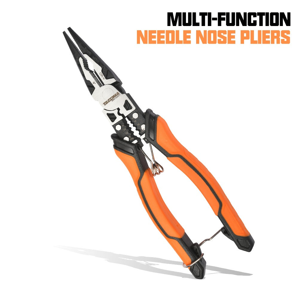 Pliers Set 9-in-1 Multi-Function Industrial Grade, 8.5" Lineman Pliers, 8.5" Long Nose Pliers, 8" Diagonal Side Cutters, CRV Steel TPR Handle Wire Stripper Crimper Cutter for Electrical & Auto Repair