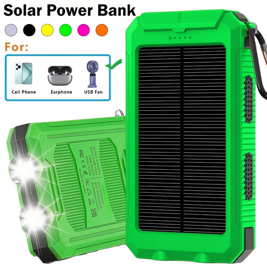 Solar Power Bank, 12800mAh Dual-USB 5V Charger with LED Flashlight and Single-Color or Three-Piece Set Options