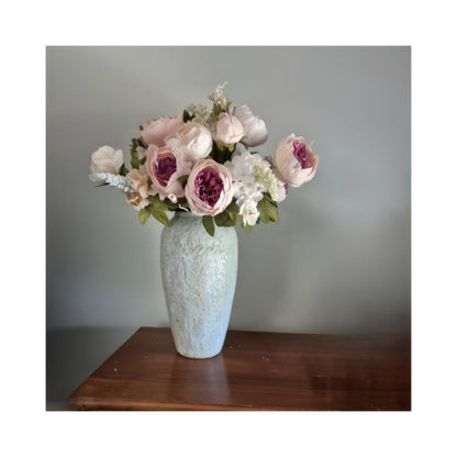 Faux Peonies Hydrangeas Artificial Flowers Vintage Silk Bouquet - Pink Green Mix Floral Centerpiece for Bridal Wedding Home Table Decor Rustic Farmhouse Arrangement