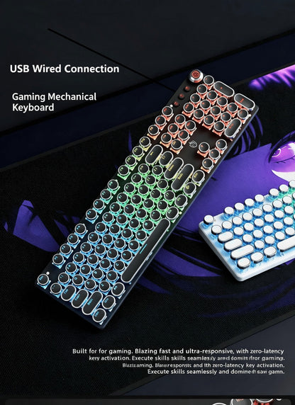 Mechanical Keyboard with Retro Round Keycaps, Green Switches, RGB Backlighting and Multifunction Control Knob