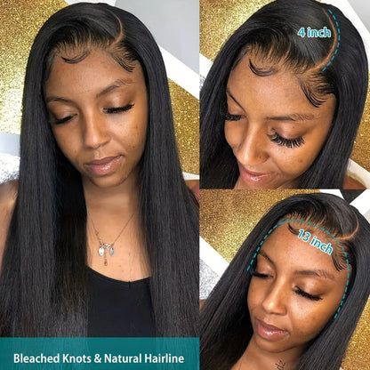 Lace Front Wig Straight Human Hair, 8-38 Inch Natural Color with 13x4 HD Front and 200% Density