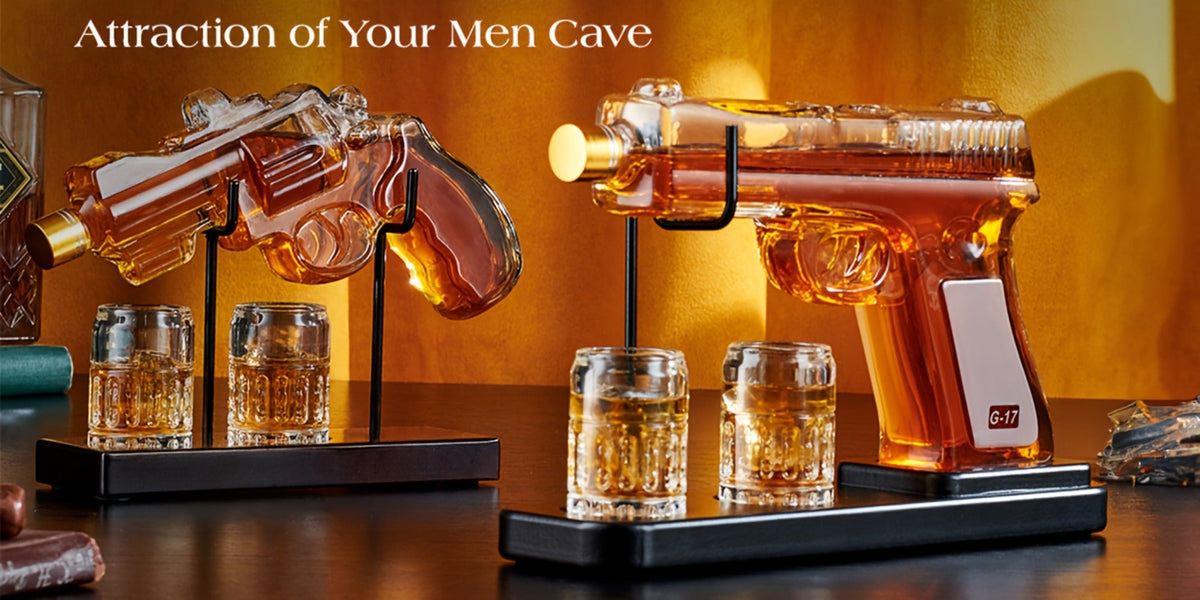 Pistol Whiskey Decanter Set with 2 Shot Glasses, Cool Liquor Dispenser Gift for Him, Husband, Dad