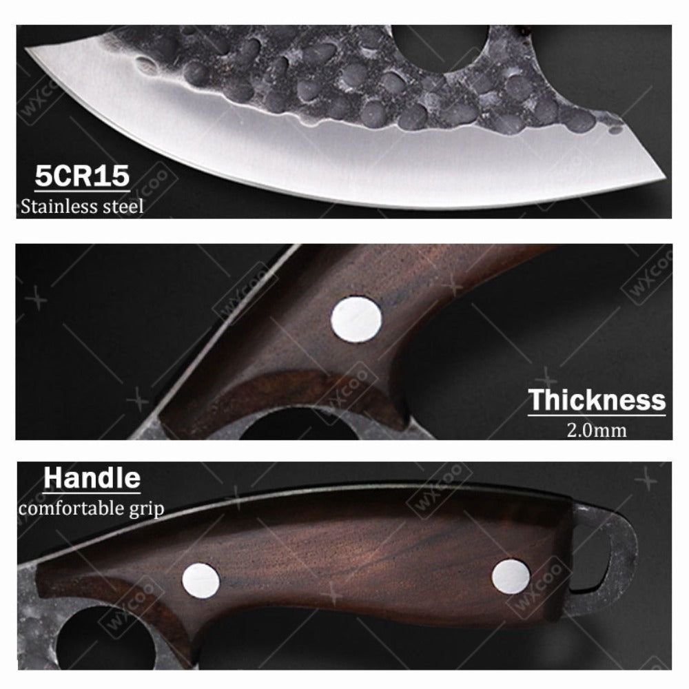 Kitchen Knife Set by WXYCOO, 3- or 4-Piece 5Cr15MoV Steel Hammered Blades with Curved Wood Handles