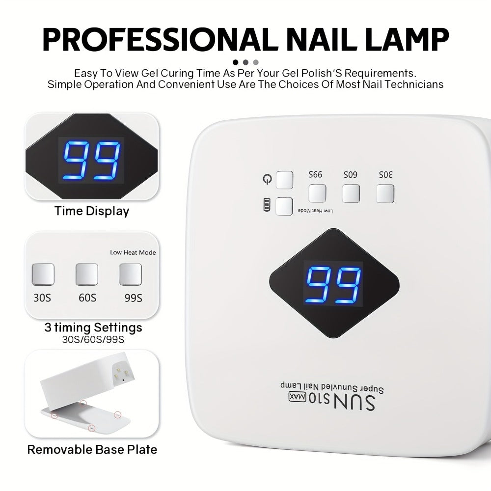 SUN S10 MAX Rechargeable LED Nail Lamp with 30 Dual-Light Beads, LCD Display and Three Timers