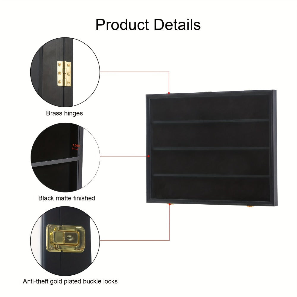 Black 36-Slot Wall Display Frame for Graded Sports Cards with Two Locks and One-, Two- or Three-Case Options