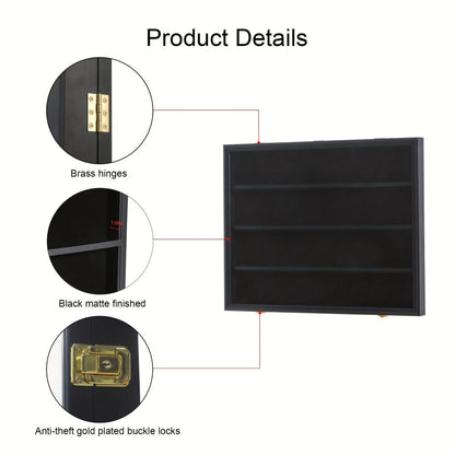Black 36-Slot Wall Display Frame for Graded Sports Cards with Two Locks and One-, Two- or Three-Case Options