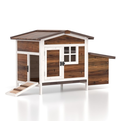 Hen House Outdoor Wooden Chicken Coop with Nesting Box Ramp Removable Tray Elevated Design Fir Wood Asphalt Roof 3 Colors Lockable Doors for Backyard Poultry