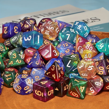 standard tabletop Polyhedral Dice Set 84pcs – Starry Night Glitter Dice with Pouch & Tray for standard tabletop RPG standard tabletop
