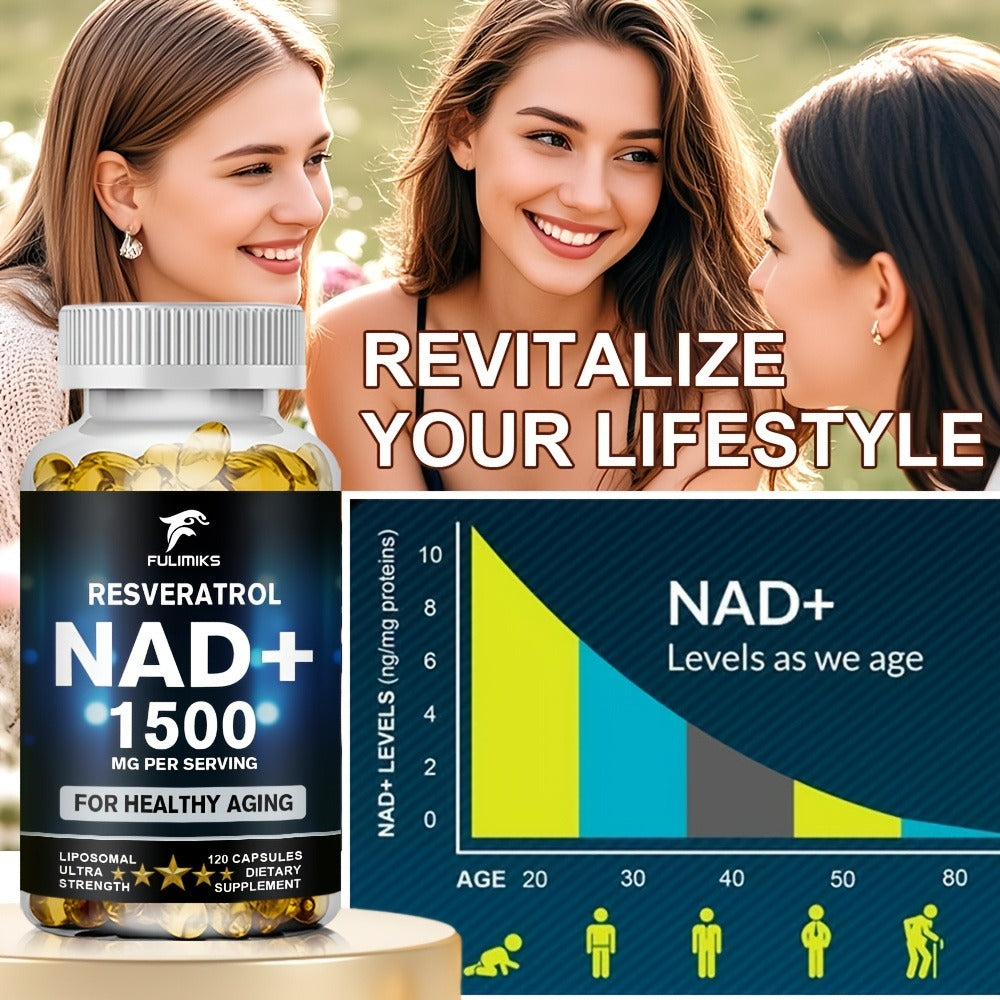 Dietary Supplement NAD+ Formula with Nicotinamide Riboside and Resveratrol Capsules, 120 Count