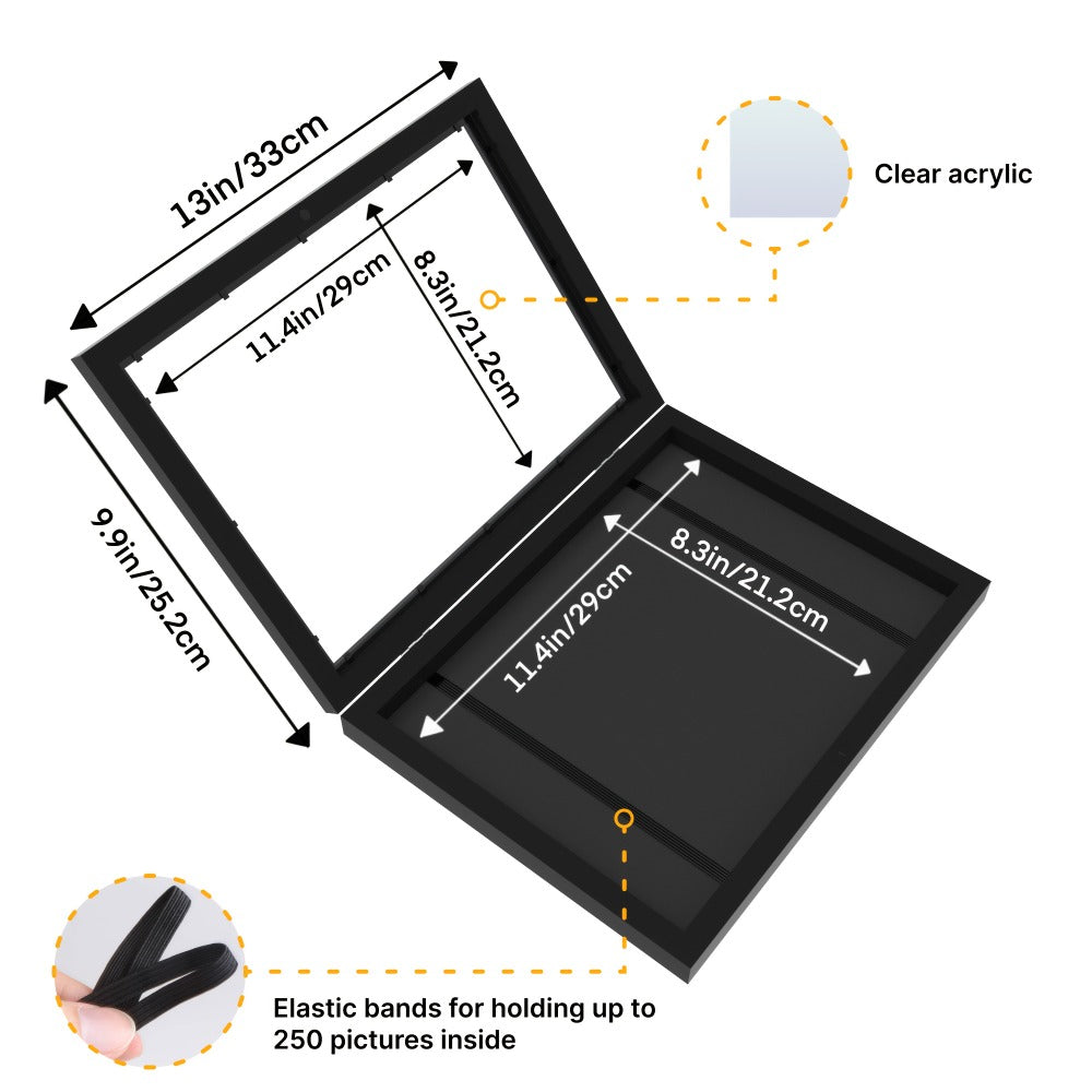 Kids Artwork Frames Front Opening Changeable 8.5x11 Inch Children Art Display Picture Frame for Drawing Crafts Photos Holds 130 Pieces Wood Black White
