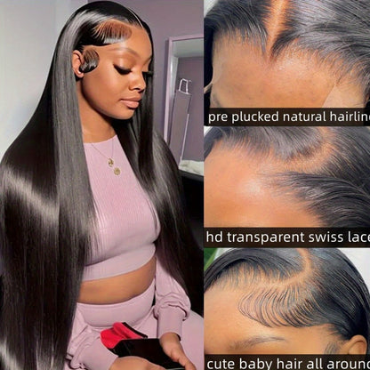 Lace Front Wig Straight Human Hair, 8-38 Inch Natural Color with 13x4 HD Front and 200% Density
