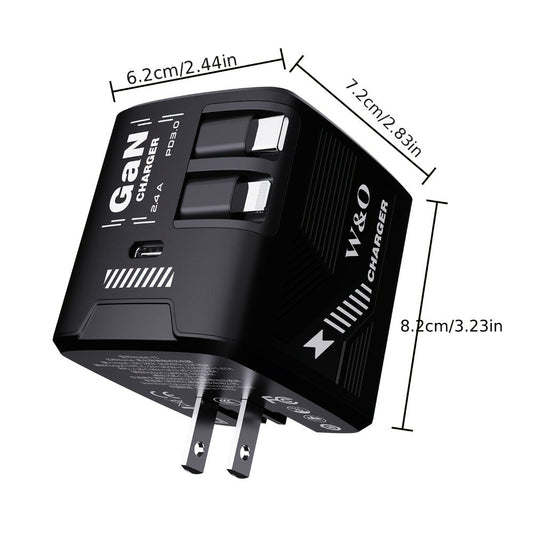 GaN Charger 120W with Lightning & Type-C Retractable Cables 47in, Foldable Plug USB-C Wall Adapter – With or Without Cable Option for iPhone 17 16 15 Pro Max, Samsung Galaxy S25 S24, Android Devices