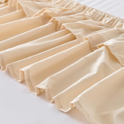 Double Ruffle Bed Skirt 16" Drop | Elastic Wrap Around Dust Ruffle for Twin Full Queen King Bed | Easy Install Machine Washable Soft Linen Poly Blend Bedskirt