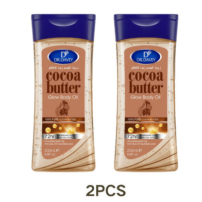 Cocoa Butter Body Oil, Two-Piece Set of 200ml Flip-Top Bottles with Coordinated Brown Labels