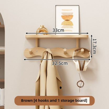 Coat Rack Wall Mounted Wood-and-Metal Organizer with Upper Shelf and 4 or 8 Hooks for Entryway Storage