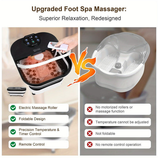 Foldable Foot Spa Bath with 20 Massage Rollers – Touchscreen Temperature Display, Remote Control & Shower Sprayer | Space-Saving Electric Foot Soak Tub for Home Relaxation, Heartfelt Gift for Women