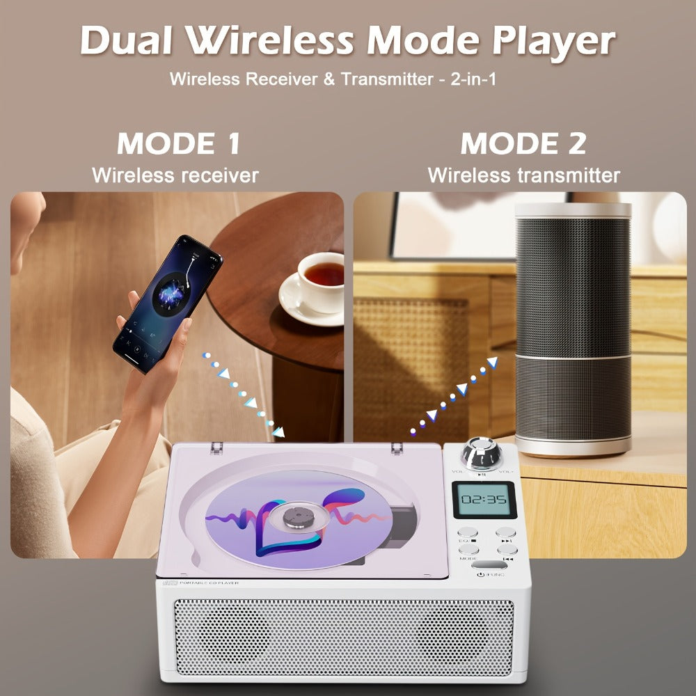 CD Player with Bluetooth Receiver FM Radio Dual Stereo Speakers, USB Player AUX Input Type-C Charging LED Display Remote Control