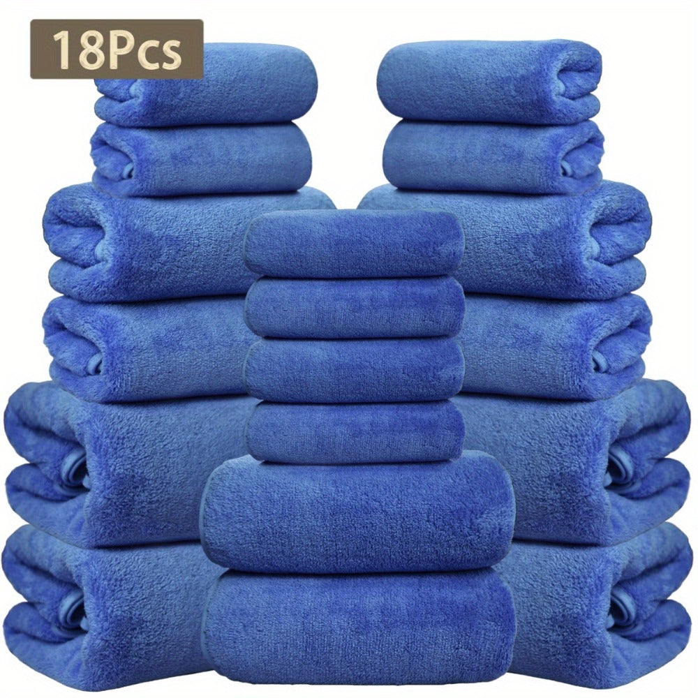 Coral Velvet Bath Towel Set 18pcs – 4 Bath Towels 4 Hand Towels 10 Washcloths Hotel Quality Soft Absorbent