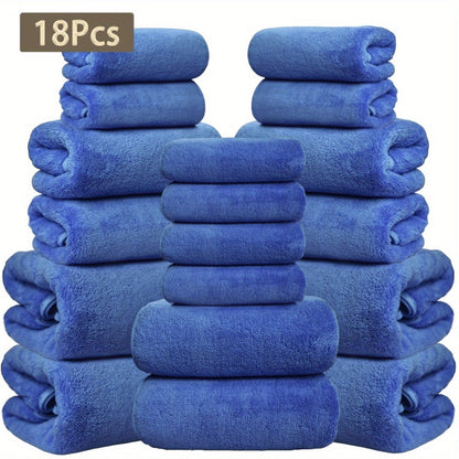 Coral Velvet Bath Towel Set 18pcs – 4 Bath Towels 4 Hand Towels 10 Washcloths Hotel Quality Soft Absorbent