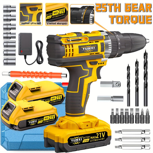 Cordless Impact Drill Set 21V - Wireless Power Drill with Battery & Quick Charger, Multifunctional Tool Kit for Home Repair, DIY Projects & Family Use, Multiple Configurations Available (Gift for Men)